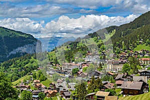 View on small village of Wengen in Switzerland