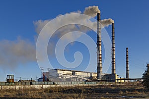 View of smoking coal power plant