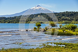 View of the smoking Villarrica Volcano, Villarrica, Chile