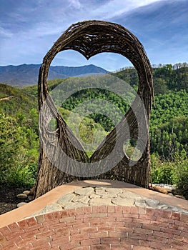 View of Smoky Mountains through heart arch