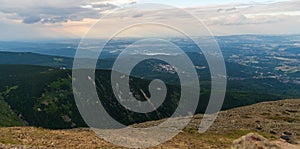 View from Sniezka hill in Karkonosze mountains on polish - czech borders during summer evening