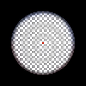 View through Sniper scope with scale for aiming  illustration. Hunting optical sight with transparent background inside