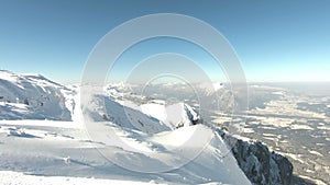 The view from a snow capped Untersberg Mountain in Austria