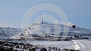 View of snow covered Mine in Kiruna in Sweden in winter