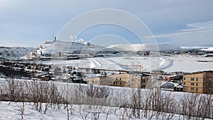 View of snow covered Mines in Kiruna in Sweden in winter