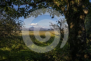 View of Snowdonia from Traeth Glaslyn Nature Reserve in Wales, UK