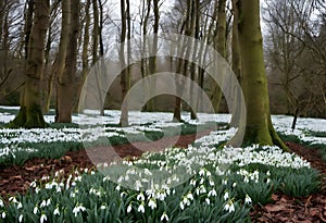 A view of Snowdrops in the forest