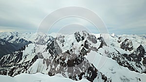 View of the snowy peaks from the drone. Highest peak.