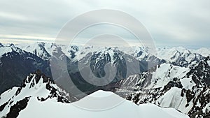 View of the snowy peaks from the drone. Highest peak.