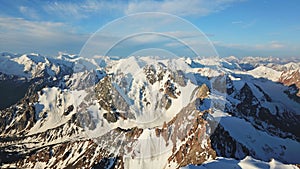 View of the snowy peaks from the drone. Highest peak.