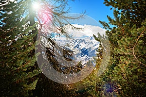 View on snowy peaks of Saint-Luc mountains, Alps Switzerland photo