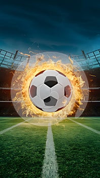 view Soccer ball depicted in an explosive fireball display