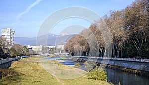View of the Sochi river and mountains