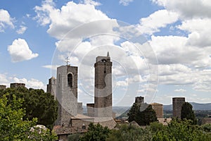 view on some of famous towers in San Gimignano in Toscany ,Italy