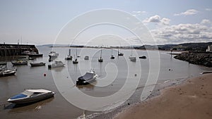 View from Somerset harbour Minehead England with boats