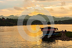 View of Songgaria river and mountain. Sangkhlaburi, Kanchanaburi Province