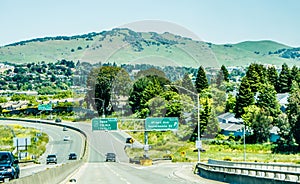 View of sonoma napa vally landscape from car on highway