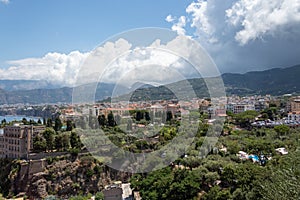 View from Sorento coastline to the volcano Vesuve