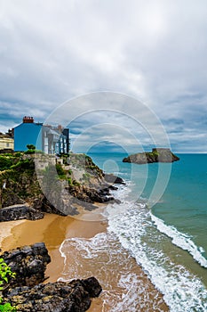 View of south bay at Tenby, Wales.