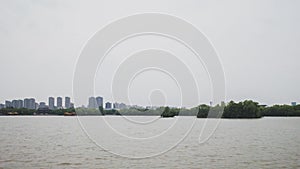 View of South Lake and skyline in South Lake scenic area in Jiaxing, China