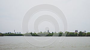 View of South Lake and skyline in South Lake scenic area in Jiaxing, China