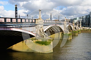 View of south side of Lambeth Bridge across the River Thames in London
