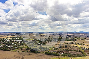 The view of southern Grampians plain from the summit of Mount Rouse in Penshurst, Victoria, Australia.