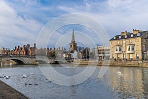 A view from the southern shore across the River Great Ouse towards the centre of Bedford, UK