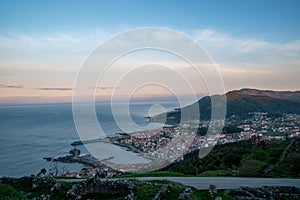 View of the southwestern coast of Galicia and the town of A Guarda on the Minho River Estuary