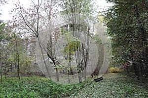 View of Soviet building in Pripyat Town in Chernobyl Exclusion Zone