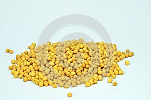 View about soy beans pile on white background