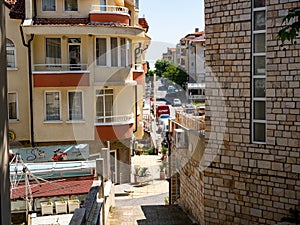 View from Sozopol, Bulgaria. Street with traditional wooden houses