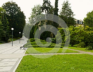 View of the spa park and colonnade Luhacovice