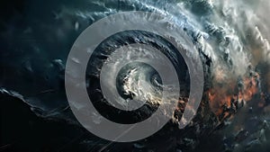 View from space from above on a hurricane tornado swirl of clouds a