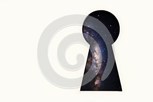 View of space through a keyhole. Space for text.