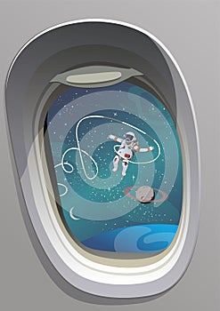 View into space from the porthole. Vector