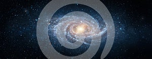 View from space to a spiral galaxy and stars. Universe filled with stars, nebula and galaxy,. Elements of this image furnished by