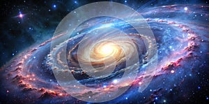 View from Space to Spiral Galaxy and Stars photo