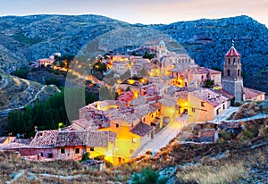 View of spanish town in evening. Albarracin