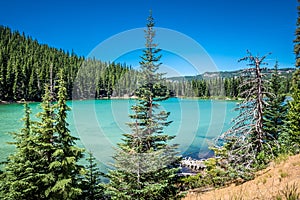 View of Sparks Lake on the Cascade Lakes Scenic Byway in Bend Oregon in Deschutes County.