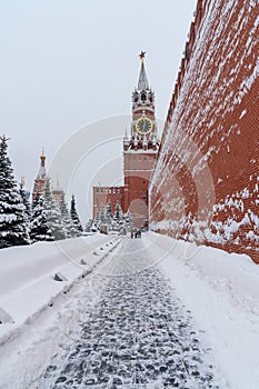 View on Spasskaya Tower in winter. Moscow. Russia