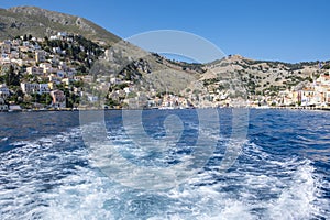 A View from a Speed Boat of the Main Port of Symi, Greece