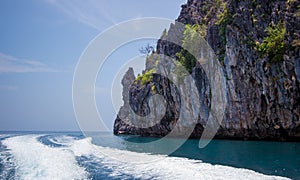 View from speedboat leaving Comb Island,Kawthoung,Southern Myanmar. photo