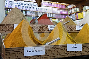 View of spices in a shop in Marrakech