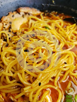 View of a Spicy Chicken Ramen Bowl