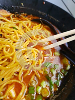 View of a Spicy Chicken Ramen Bowl