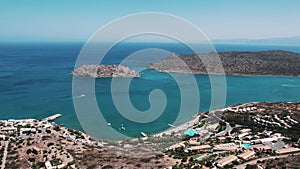 View on Spinalonga, Kalydon island and turquoise sea in Crete, Greece