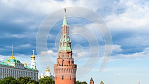 View of spire of Vodovzvodnaya tower of Kremlin photo