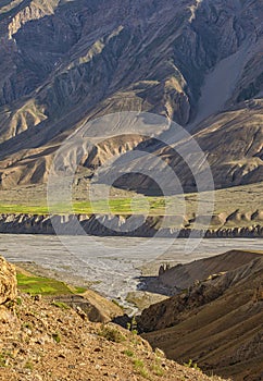 View of Spiti River from Kibber, Spiti Valley, Himachal Pradesh, India