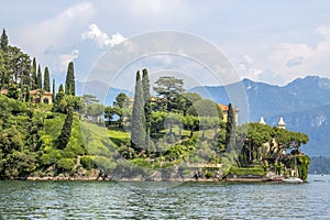 A view of the splendid gardens of Villa del Balbiano at Lake Como, Lenno.